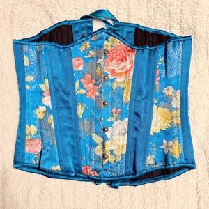 Floral Blue Satin Corset